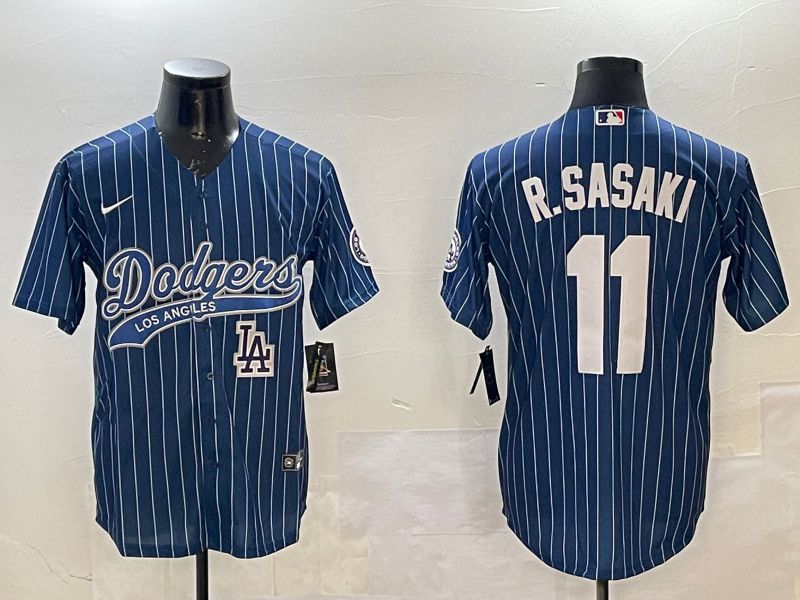 Men Los Angeles Dodgers 11 R.Sasaki Blue Stripe Joint Name 2025 Nike MLB Jersey style 5